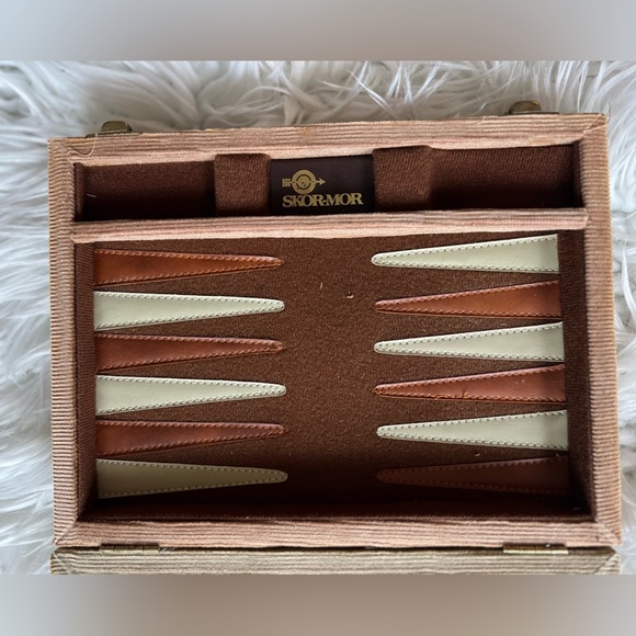 Vintage SKOR-MOR Backgammon Set – 1970s Travel Game with Case, Dice, Cups MCM - Picture 7 of 11